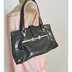 Black Shoulder Tote bag Crocodile Pattern